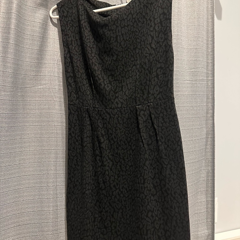 LOFT Black Textured Semi Fitted Midi Dress
